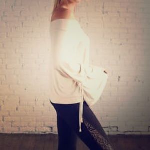 Express off the shoulder tie sleeve sweatshirt